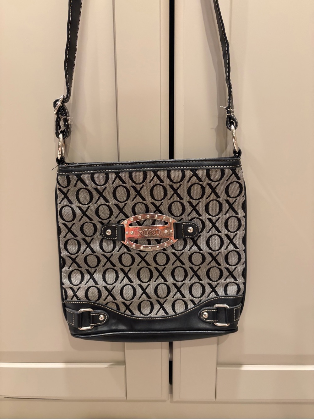 XOXO Black and Gray Signature Crossbody with Stud Plaque